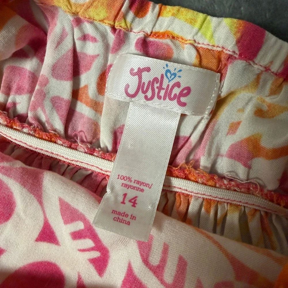 Justice Girls Size 14 Floral Tie Dye Maxi Dress Pink Orange Sequin Ruffle